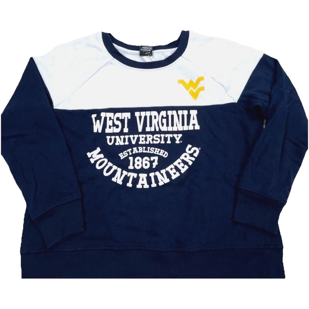 West‎ Virginia Mountaineers Sweatshirt Women Medium Blue White Crew Neck WVU EE2